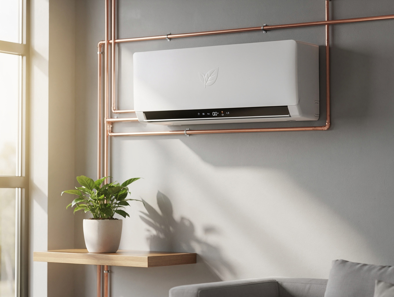 Modern white air conditioning unit installed on a wall