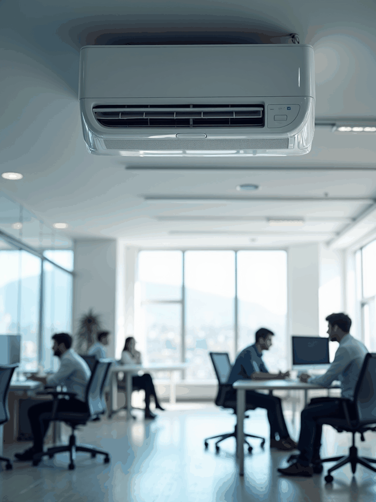 Modern commercial office space with integrated ceiling-mounted air conditioning